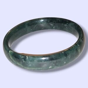 Vintage Dark Green Nephrite Jade Bangle Bracelet Estate Jewelry 2.37" Tested